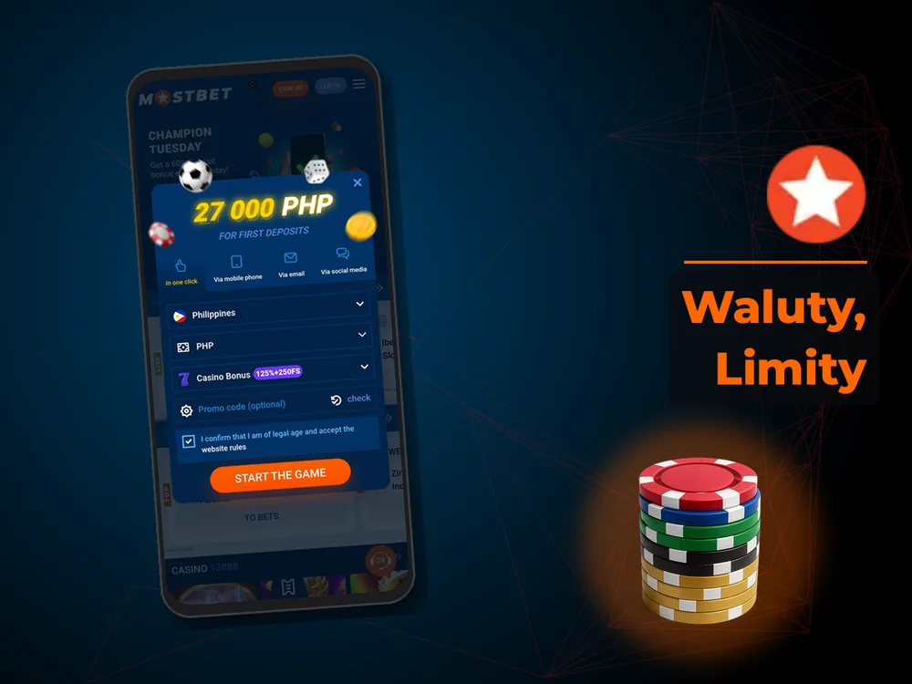 Mostbet - Waluty, Limity